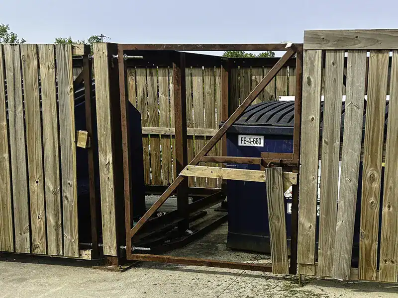 Broken gate at a gas station in Norwood, Ontario