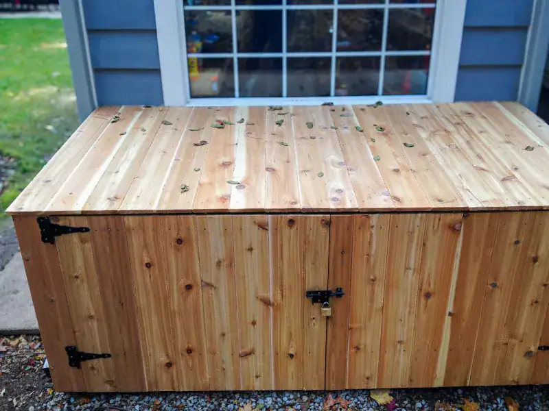 Custom cedar deck box built for a client in Burlington